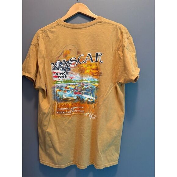NASCAR Men's XL Gold Double Sided Graphic Print T-Shirt Racing Sports - Picture 5 of 7